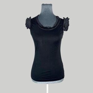 Gothic black silk ruffle sleeve knit top Robert Rodriguez XS 2000s gothic fairy